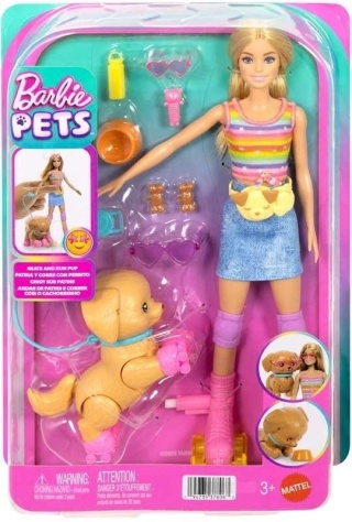 Barbie na rolkami i pieskiem