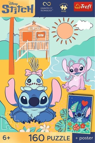 Puzzle 160 Stitch na fali + plakat TREFL