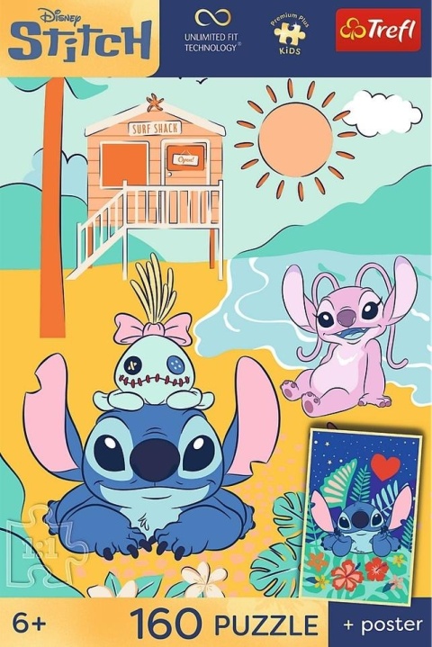 Puzzle 160 Stitch na fali + plakat TREFL
