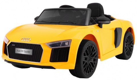 Audi R8 Spyder na akumulator Żółty + Pilot + EVA + Wolny Start + Radio MP3 + LED Audi R8 Spyder na akumulator Żółty + Pilot + EVA + Wolny Start + Radio MP3 + LED