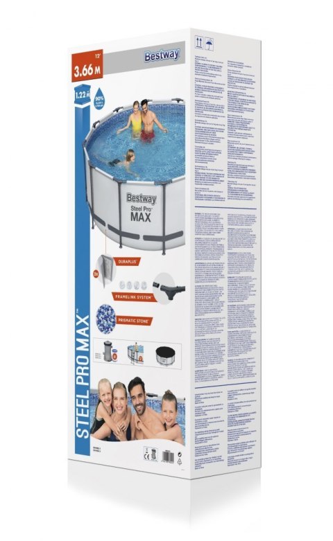 Basen stelażowy Steel Pro MAX 366x122 12FT BESTWAY 5w1 + Drabinka + Pokrywa + Pompa Filtr Basen stelażowy Steel Pro MAX 366x122 12FT BESTWAY 5w1 + Drabinka + Pokrywa + Pompa Filtr