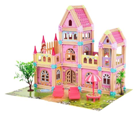 Drewniany Domek Księżniczek z Klocków 183 el. dla dzieci 3+ Elementy konstrukcyjne + 2 Figurki Księżniczek + Akcesoria Drewniany Domek Księżniczek z Klocków 183 el. dla dzieci 3+ Elementy konstrukcyjne + 2 Figurki Księżniczek + Akcesoria