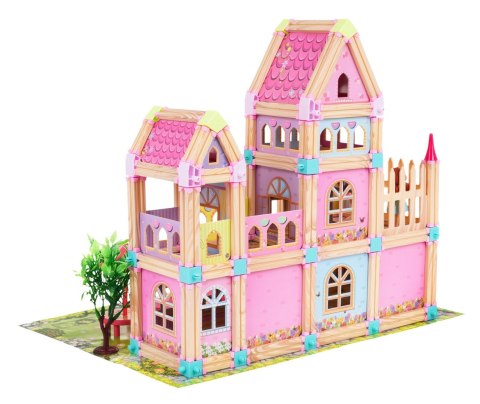 Drewniany Domek Księżniczek z Klocków 183 el. dla dzieci 3+ Elementy konstrukcyjne + 2 Figurki Księżniczek + Akcesoria Drewniany Domek Księżniczek z Klocków 183 el. dla dzieci 3+ Elementy konstrukcyjne + 2 Figurki Księżniczek + Akcesoria