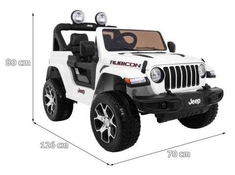 Jeep Wrangler Rubicon na akumulator dla dzieci Biały + Pilot + Radio MP3 LED + Koła EVA Jeep Wrangler Rubicon na akumulator dla dzieci Biały + Pilot + Radio MP3 LED + Koła EVA