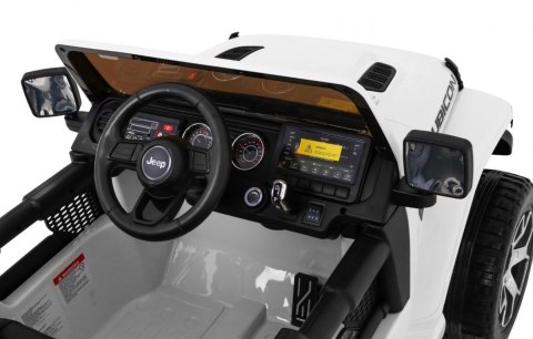 Jeep Wrangler Rubicon na akumulator dla dzieci Biały + Pilot + Radio MP3 LED + Koła EVA Jeep Wrangler Rubicon na akumulator dla dzieci Biały + Pilot + Radio MP3 LED + Koła EVA