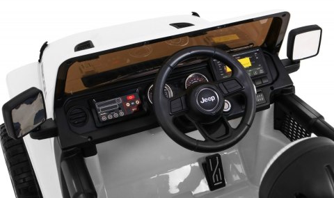 Jeep Wrangler Rubicon na akumulator dla dzieci Biały + Pilot + Radio MP3 LED + Koła EVA Jeep Wrangler Rubicon na akumulator dla dzieci Biały + Pilot + Radio MP3 LED + Koła EVA