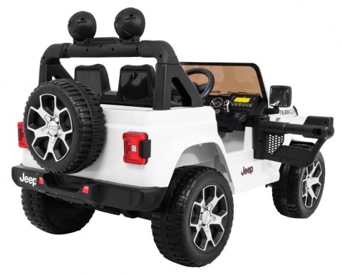 Jeep Wrangler Rubicon na akumulator dla dzieci Biały + Pilot + Radio MP3 LED + Koła EVA Jeep Wrangler Rubicon na akumulator dla dzieci Biały + Pilot + Radio MP3 LED + Koła EVA