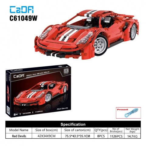 Klocki techniczne CaDA 1126 el. Wyścigówka Red Devils dla dzieci 8+ Klocki techniczne CaDA 1126 el. Wyścigówka Red Devils dla dzieci 8+