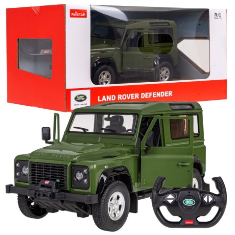 Land Rover Defender zielony RASTAR model 1:14 Zdalnie sterowanie auto + Pilot 2,4 GHz + Ręcznie otwierane drzwi Land Rover Defender zielony RASTAR model 1:14 Zdalnie sterowanie auto + Pilot 2,4 GHz + Ręcznie otwierane drzwi