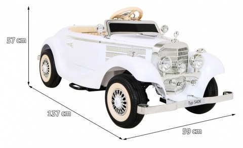 Mercedes Benz Retro 540A dla dzieci Biały + Tryb "Rodzica" + Pilot + Panel audio + LED Mercedes Benz Retro 540A dla dzieci Biały + Tryb "Rodzica" + Pilot + Panel audio + LED