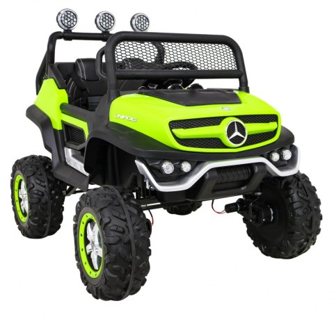 Mercedes Benz Unimog dla dzieci Zielony + Napęd 4x4 + Pilot + Bagażnik + Wolny Start + MP3 LED Mercedes Benz Unimog dla dzieci Zielony + Napęd 4x4 + Pilot + Bagażnik + Wolny Start + MP3 LED