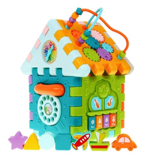 Multidomek sensoryczny dla dzieci 18m+ Mini gry 9 Puzzli + Sortery + Przeplatanka + Zegar Multidomek sensoryczny dla dzieci 18m+ Mini gry 9 Puzzli + Sortery + Przeplatanka + Zegar