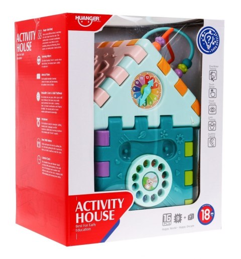 Multidomek sensoryczny dla dzieci 18m+ Mini gry 9 Puzzli + Sortery + Przeplatanka + Zegar Multidomek sensoryczny dla dzieci 18m+ Mini gry 9 Puzzli + Sortery + Przeplatanka + Zegar
