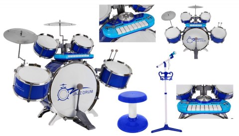 Zestaw muzyczny Perkusja + Keyboard + Mikrofon dla dzieci 3+ niebieski Dźwięki Światła Zestaw muzyczny Perkusja + Keyboard + Mikrofon dla dzieci 3+ niebieski Dźwięki Światła