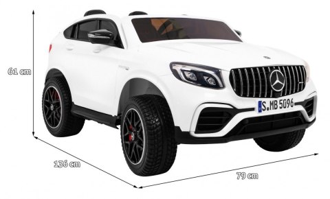 Auto Mercedes GLC 63S dla dzieci Biały + Napęd 4x4 + MP4 + LED + Ekoskóra + Wolny Start + EVA Auto Mercedes GLC 63S dla dzieci Biały + Napęd 4x4 + MP4 + LED + Ekoskóra + Wolny Start + EVA