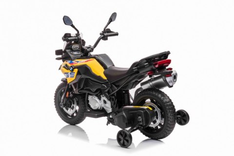 Motor BMW F850 GS na akumulator dla dzieci Żółty + Kółka pomocnicze + Audio LED + Wolny Start + EVA Motor BMW F850 GS na akumulator dla dzieci Żółty + Kółka pomocnicze + Audio LED + Wolny Start + EVA