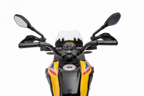 Motor BMW F850 GS na akumulator dla dzieci Żółty + Kółka pomocnicze + Audio LED + Wolny Start + EVA Motor BMW F850 GS na akumulator dla dzieci Żółty + Kółka pomocnicze + Audio LED + Wolny Start + EVA